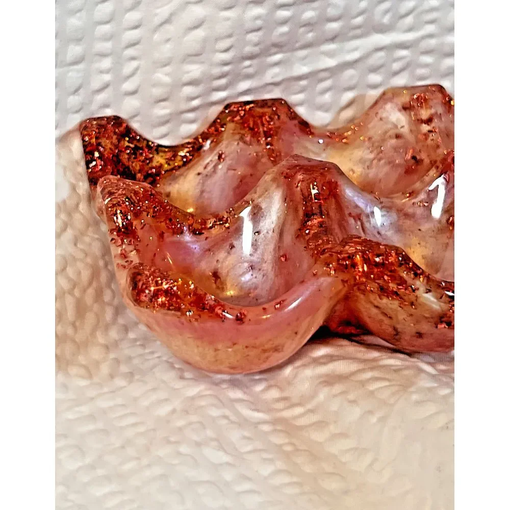 Rose Gold Glitter Pink Resin‎ Egg Crate Whimsy Cottagecore Jewelry Tray 6 Slot